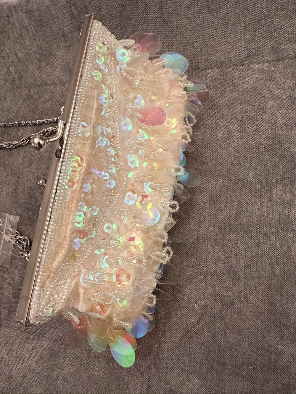 Beaded Evening Bag W/Iridescent Sequin  3 in 1 bag- Pearl White*Max Mayer*VTG*Y2